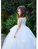 Beaded Ivory Lace Polka Dot Tulle Flower Girl Dress